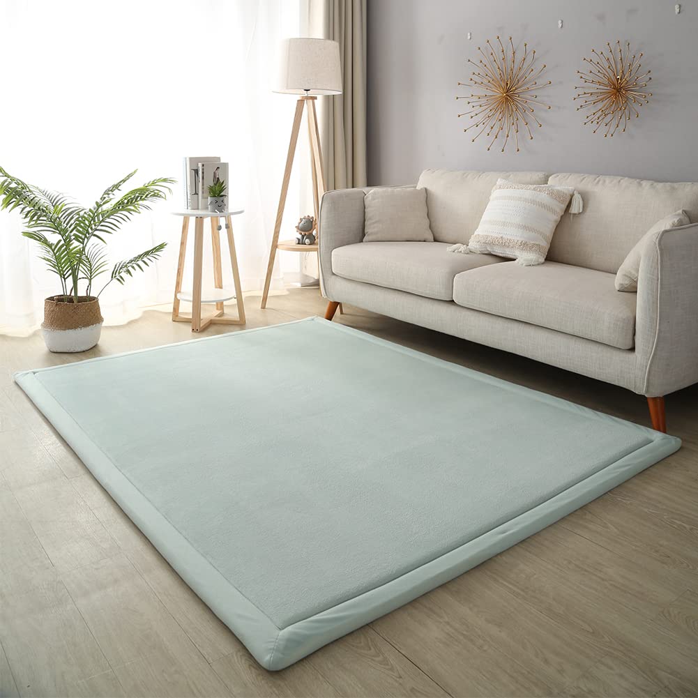 Loartee Coral Velvet Crawling Rugs (4'11"x4'11", Light Green) for Toddler Children Play Area Rugs