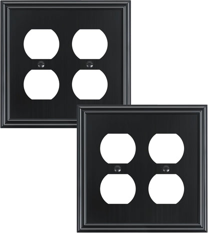 2-Pack Double Duplex Outlet Cover, Black Decorative Switch Plates and Outlet Covers for Electrical
