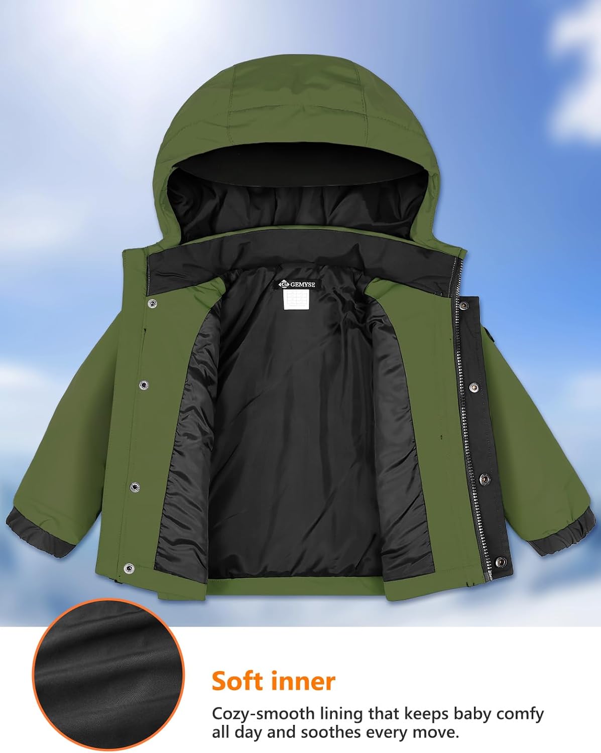 GEMYSE Toddler Boys Winter Coat Waterproof Ski Snow Jacket with Hood Thicken Warm Baby Jacket