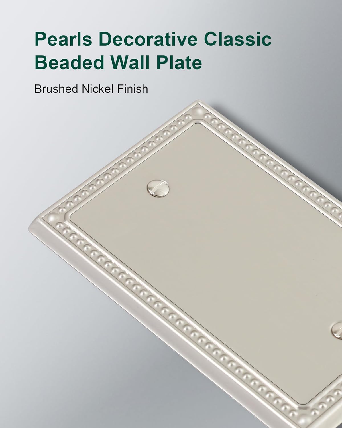 2-Pack Blank Outlet Cover Wall Plate, Metal Switch Plates Outlet Covers, Brushed Nickel Pearls
