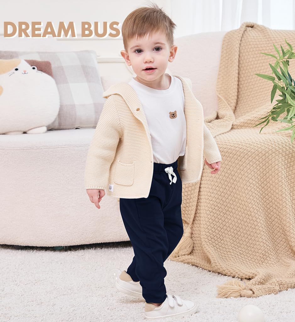 DREAM BUS Pack of 3 Toddler Jogger Pants with Pocket Toddler Boy Sweatpants Baby Boy Pants Infant