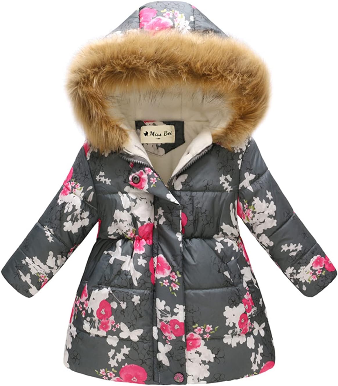 Miss Bei Girl's Winter Coat Jacket Hooded Kids Toddler Flower Print Parka Outwear Warm Cotton