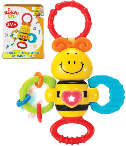 KiddoLab Twist & Rattle Musical Bee Light-Up Toy and Teething Ring for Toddlers - Sensory Chew and