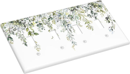 Light Switch Covers Boho Farmhouse Flower Leaf Sage Green Quad Toggle Electrical Faceplate 4 Gang