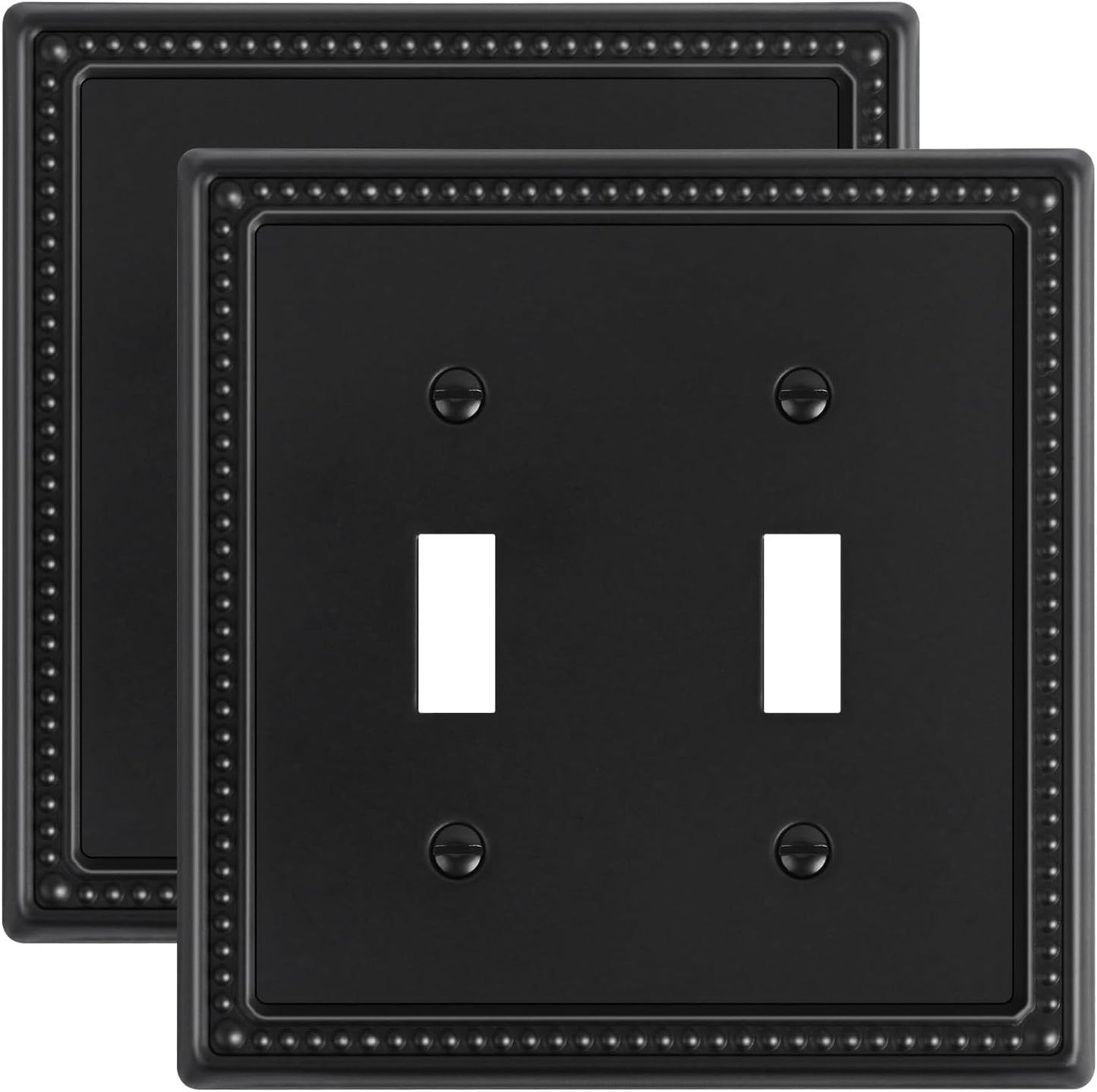 2-Pack Double Toggle Light Switch Cover Plate, Black Pearls Decorative Dual Switch Plate Covers, 2