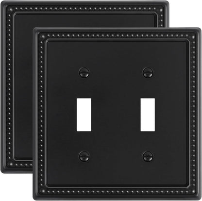 2-Pack Double Toggle Light Switch Cover Plate, Black Pearls Decorative Dual Switch Plate Covers, 2