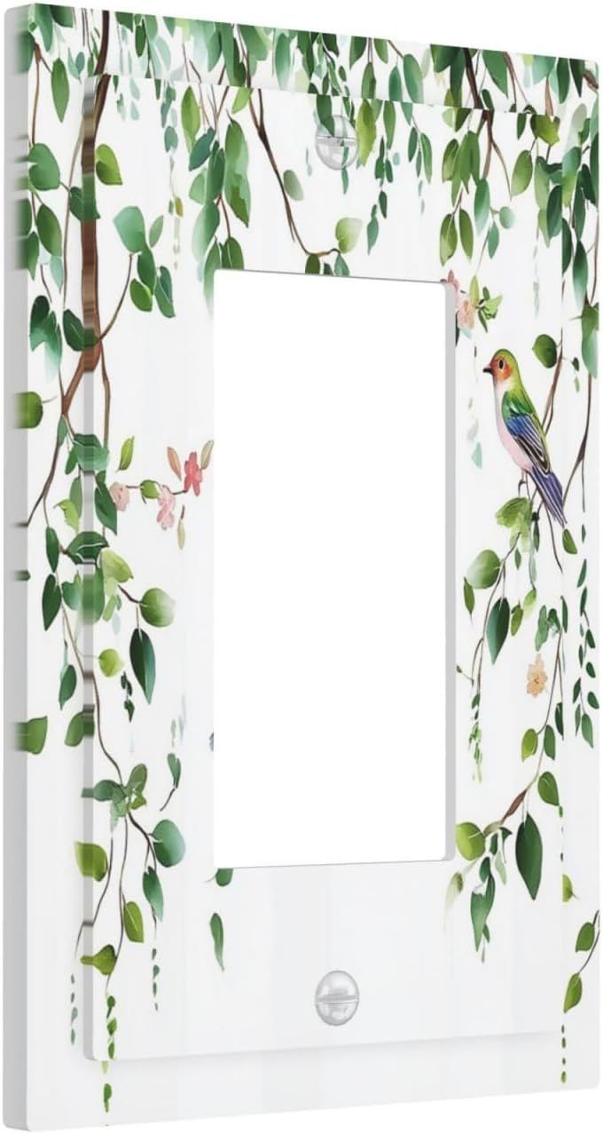 Decorative Outlet Covers Green Leaves Bird Eucalyptus Sage Plant 1 Gang Single Rocker Light Switch