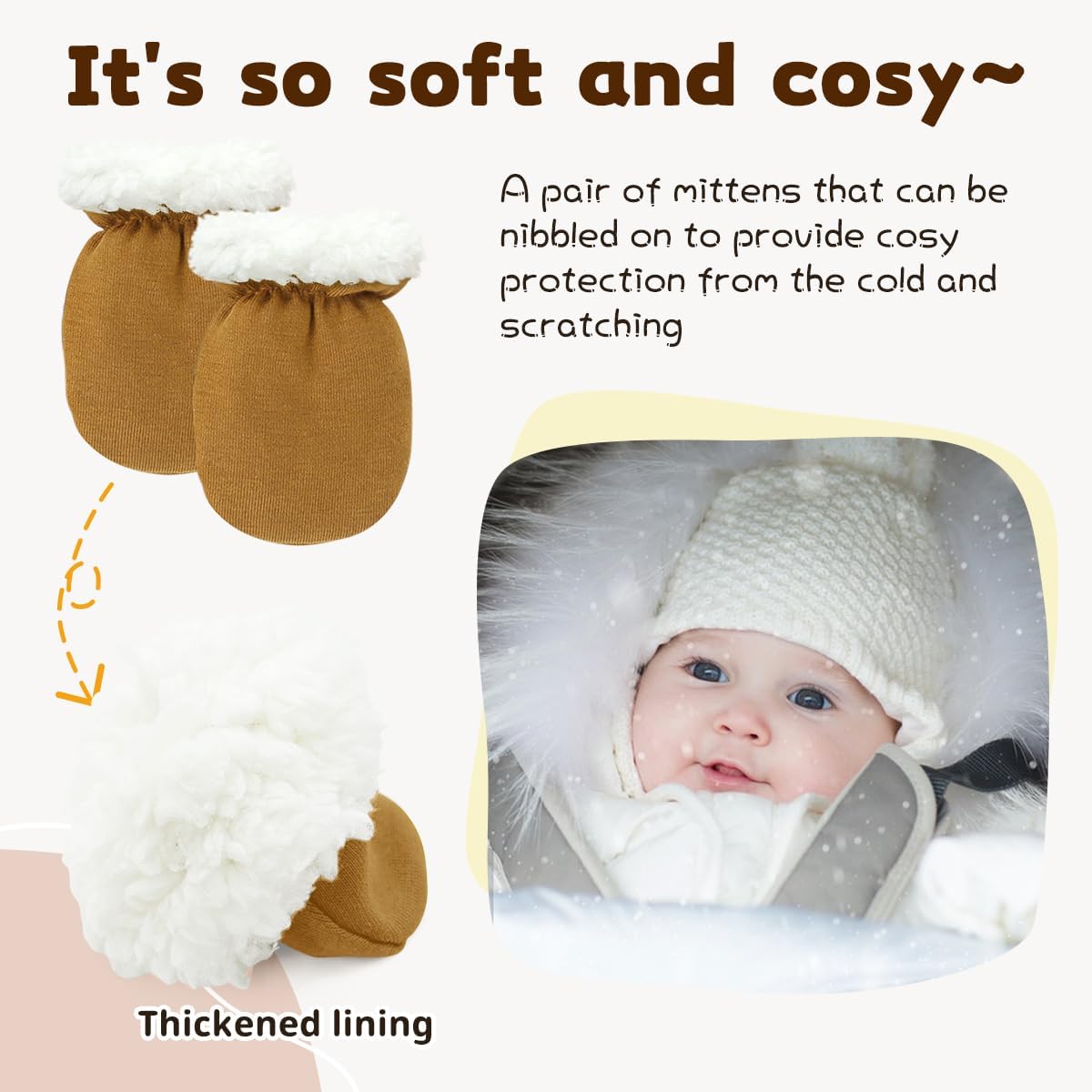 Cute Baby Mittens Newborn, No Scratch Baby Boy Mittens, Baby Girl Hat Gloves for Toddlers, Infant