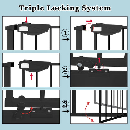 WAOWAO Triple Lock Baby Gate Extra Wide 76.77-81.49" Pressure Mounted Walk Through Swing Auto Close
