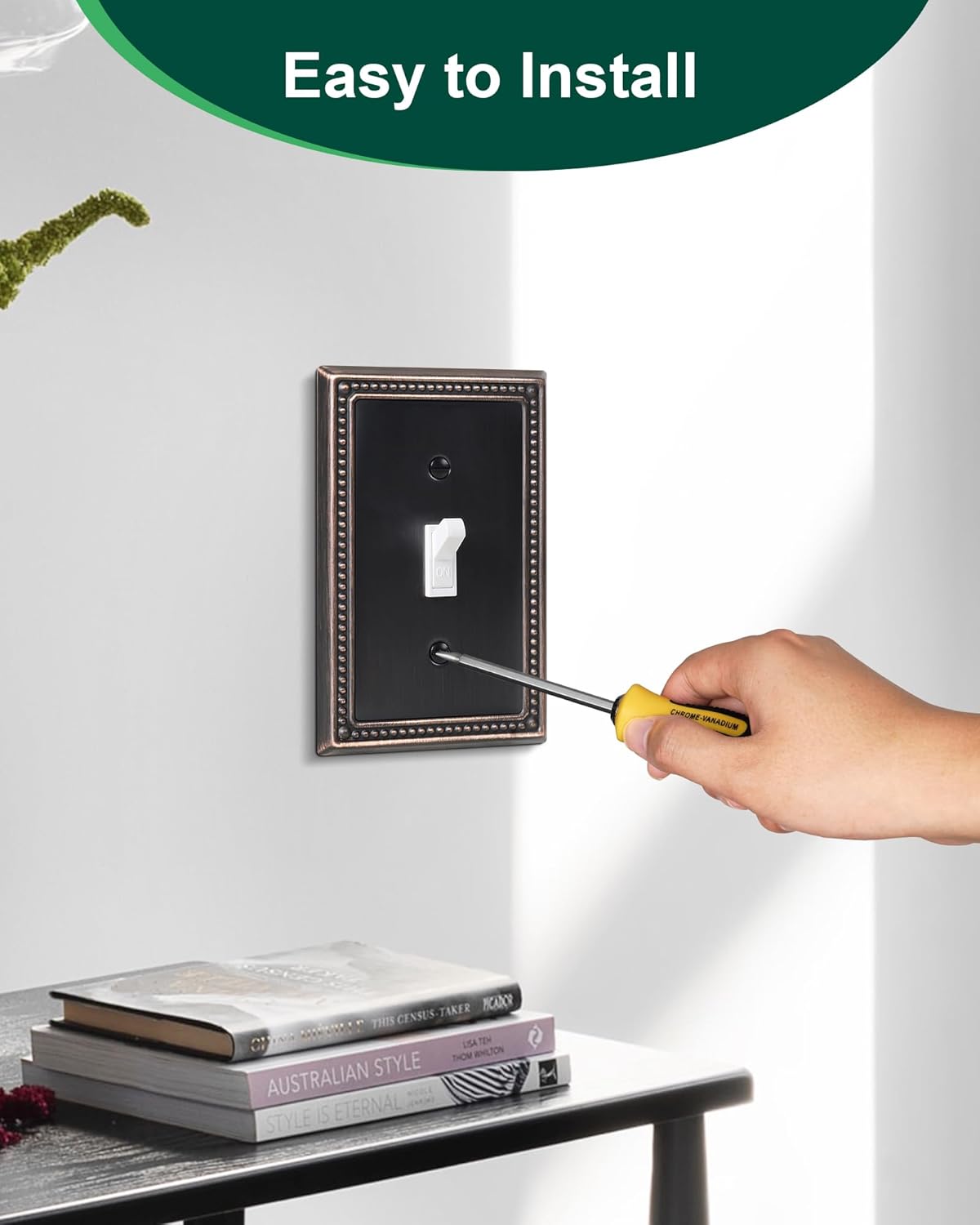 4-Pack Single Toggle Light Switch Cover Plate, Pearls Decorative Switch Plate Covers, Aged Bronze 1