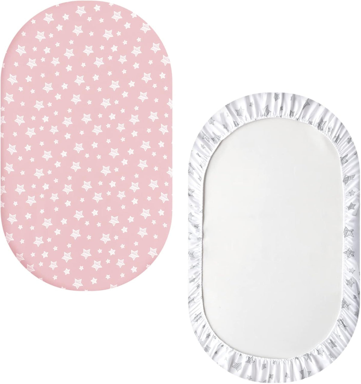 Bassinet Sheets Set 4 Pack for Baby Girl, Universal Fit for Oval, Hourglass and Rectangular