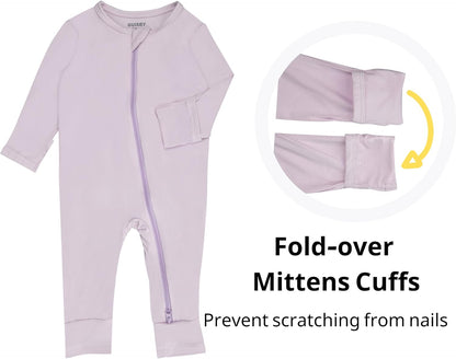 GUISBY Baby Pajamas with Mitten Cuffs - 3Pcs Girls Boys 2 Way Zipper Long Sleeve Rayon Sleepers