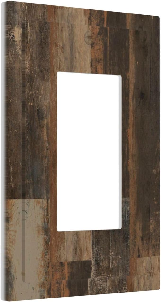 Rustic Brown Wood Grain Dark Oak Decorative Outlet Covers 1 Gang Single Rocker Light Switch Cover