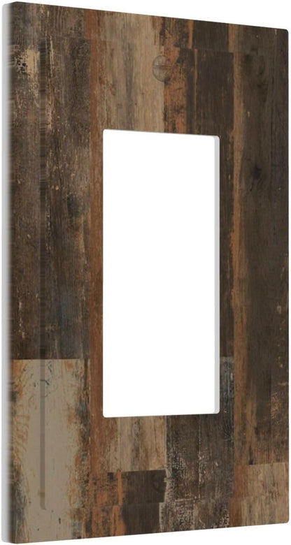 Rustic Brown Wood Grain Dark Oak Decorative Outlet Covers 1 Gang Single Rocker Light Switch Cover