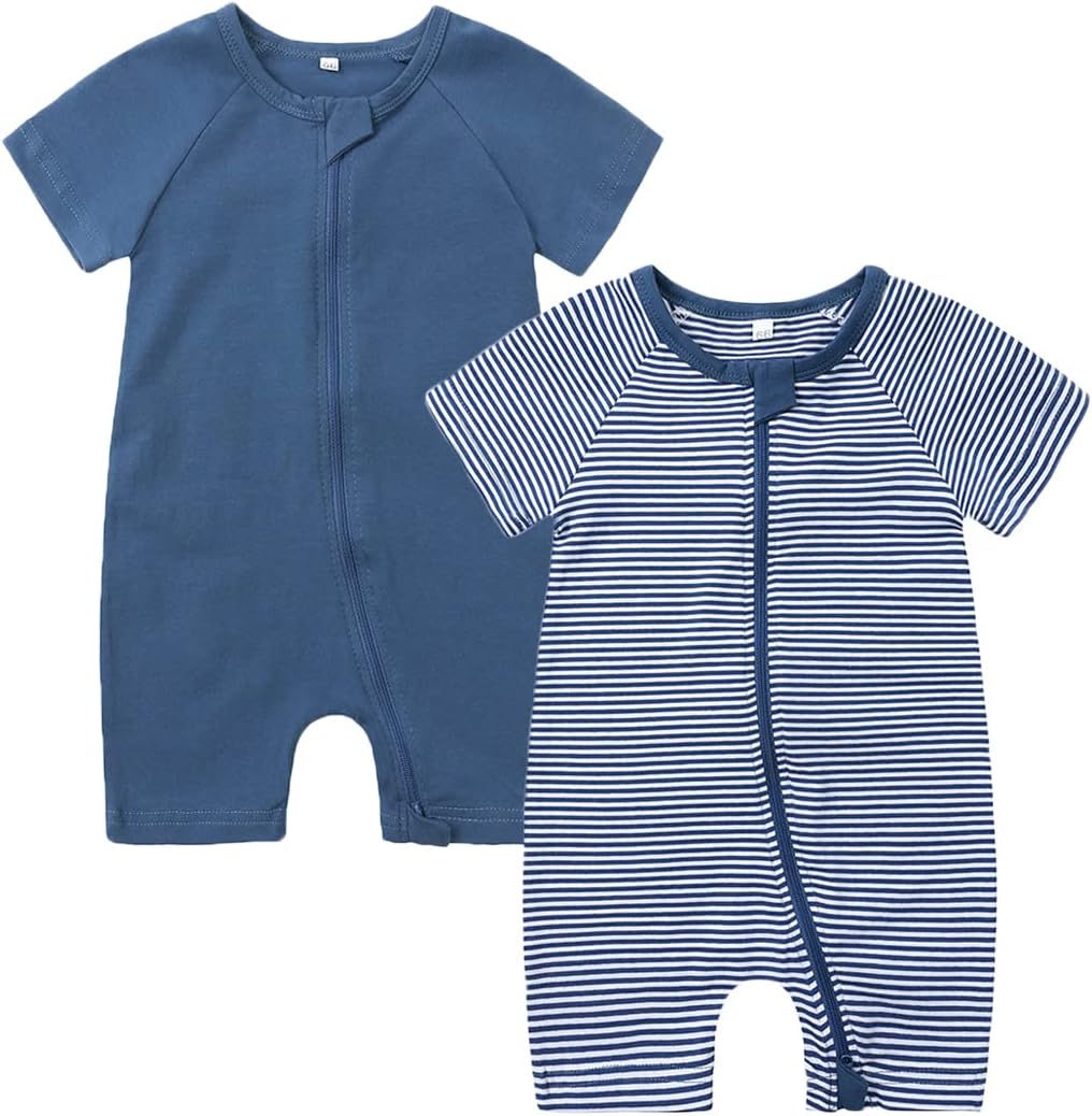Feidoog Baby Boys 2Pack Rompers Summer Short Sleeve 2 Way Zipper One-Piece Romper Jumpsuit Sleep