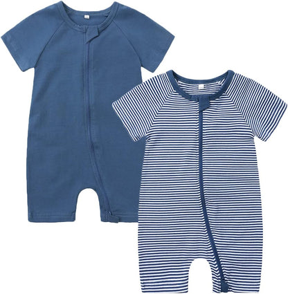 Feidoog Baby Boys 2Pack Rompers Summer Short Sleeve 2 Way Zipper One-Piece Romper Jumpsuit Sleep