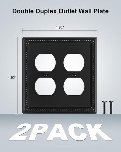 2-Pack Double Duplex Outlet Cover, Metal Switch Plates and Outlet Covers, Black Pearls Decorative