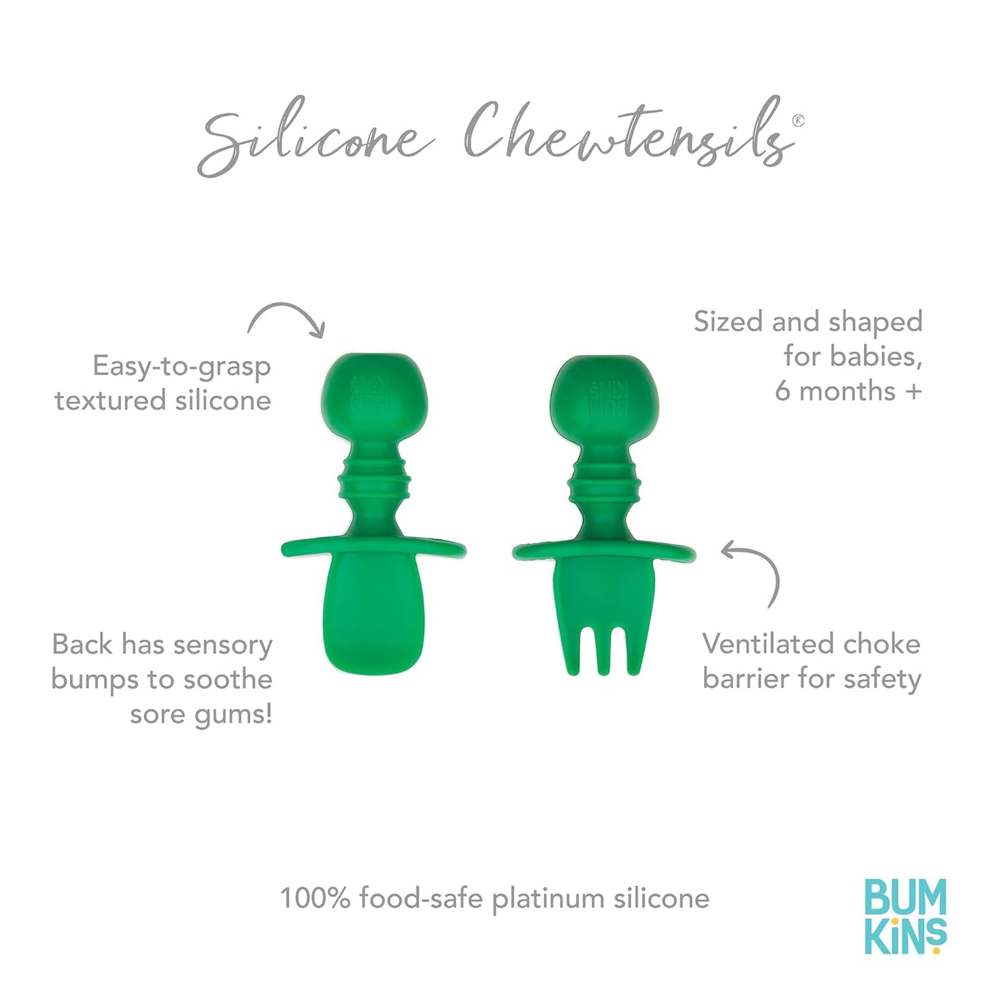Bumkins Baby Utensils Set, Chewtensils Silicone Spoons for Dipping, Self-Feeding, Baby Led Weaning