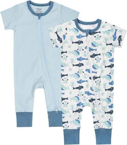 Teach Leanbh Baby Boys Girls 2 Pack 2 Way Zipper Footless Pajamas Cotton Short Sleeve Printing