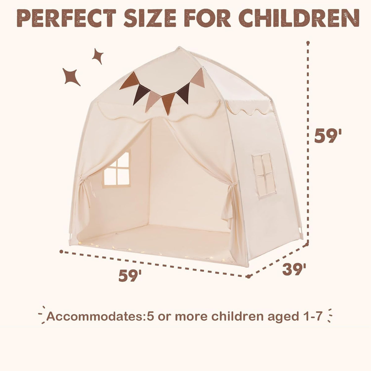 Little Dove Extra Large Kids Play Tent with Flags & Star Lights, Portable & Foldable Teepee Tents