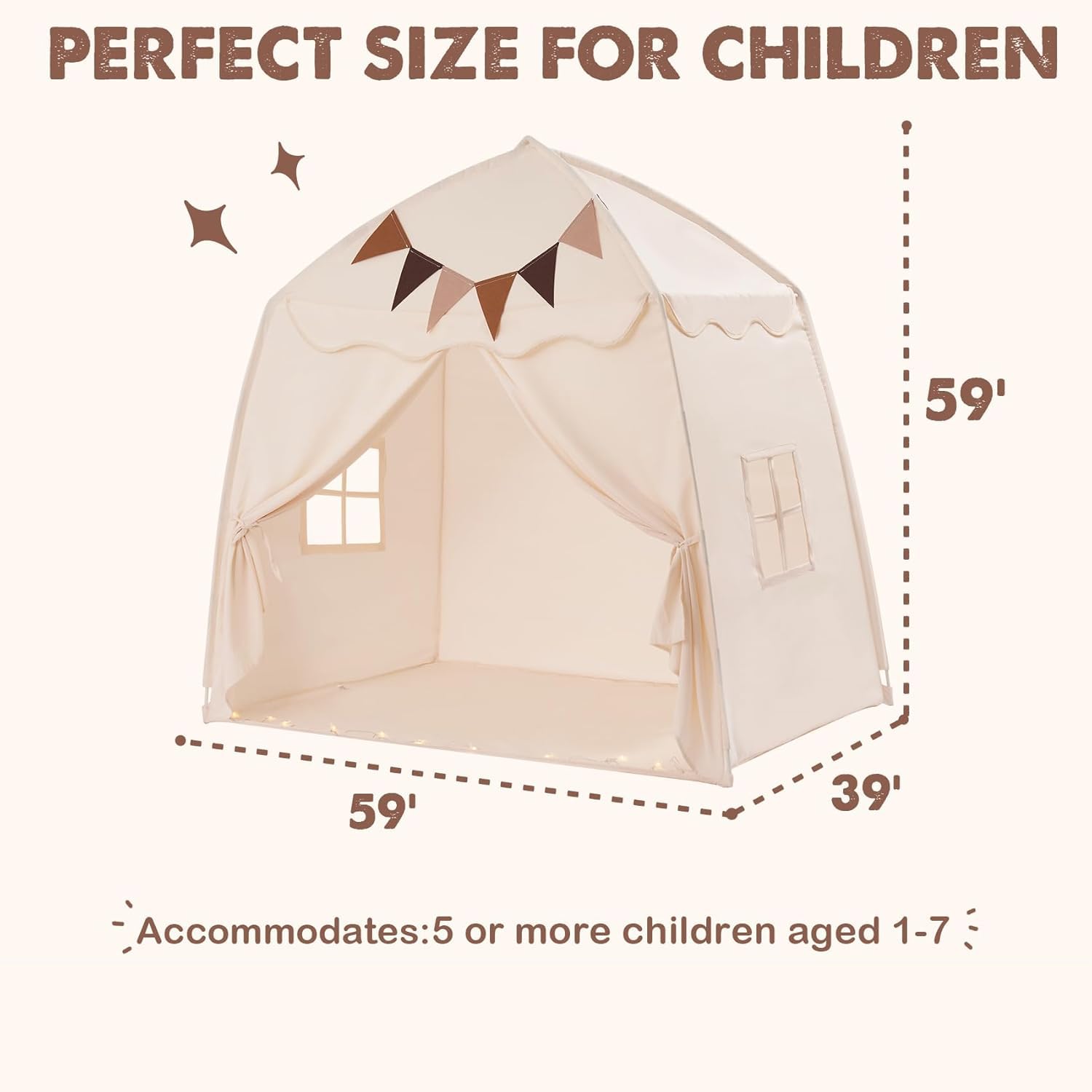 Little Dove Extra Large Kids Play Tent with Flags & Star Lights, Portable & Foldable Teepee Tents