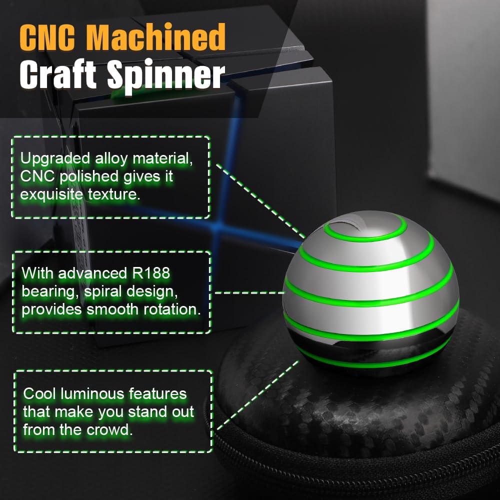 Kinetic Spinning Desk Toy Glow in The Dark for Kids Adults, Metal Full Body Optical Illusion Fidget