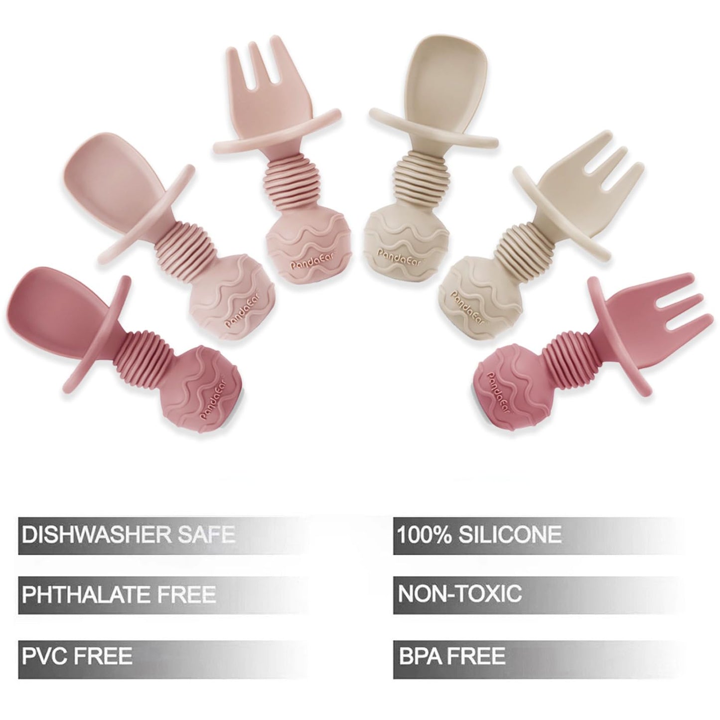 PandaEar 6 Pack Silicone Baby Spoons and Fork Feeding Set- Anti-Choke First Self Feeding Utensils