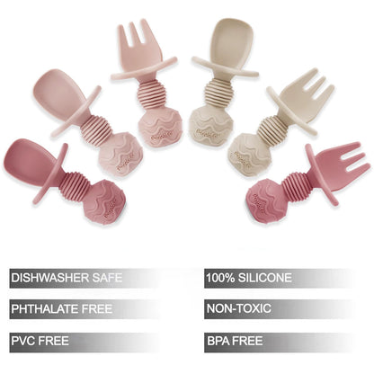 PandaEar 6 Pack Silicone Baby Spoons and Fork Feeding Set- Anti-Choke First Self Feeding Utensils