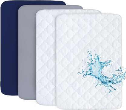 Pack and Play Sheets and Waterproof Pack n Play Mattress Protector Pad Cover 4 Pack Set, Ultra Soft