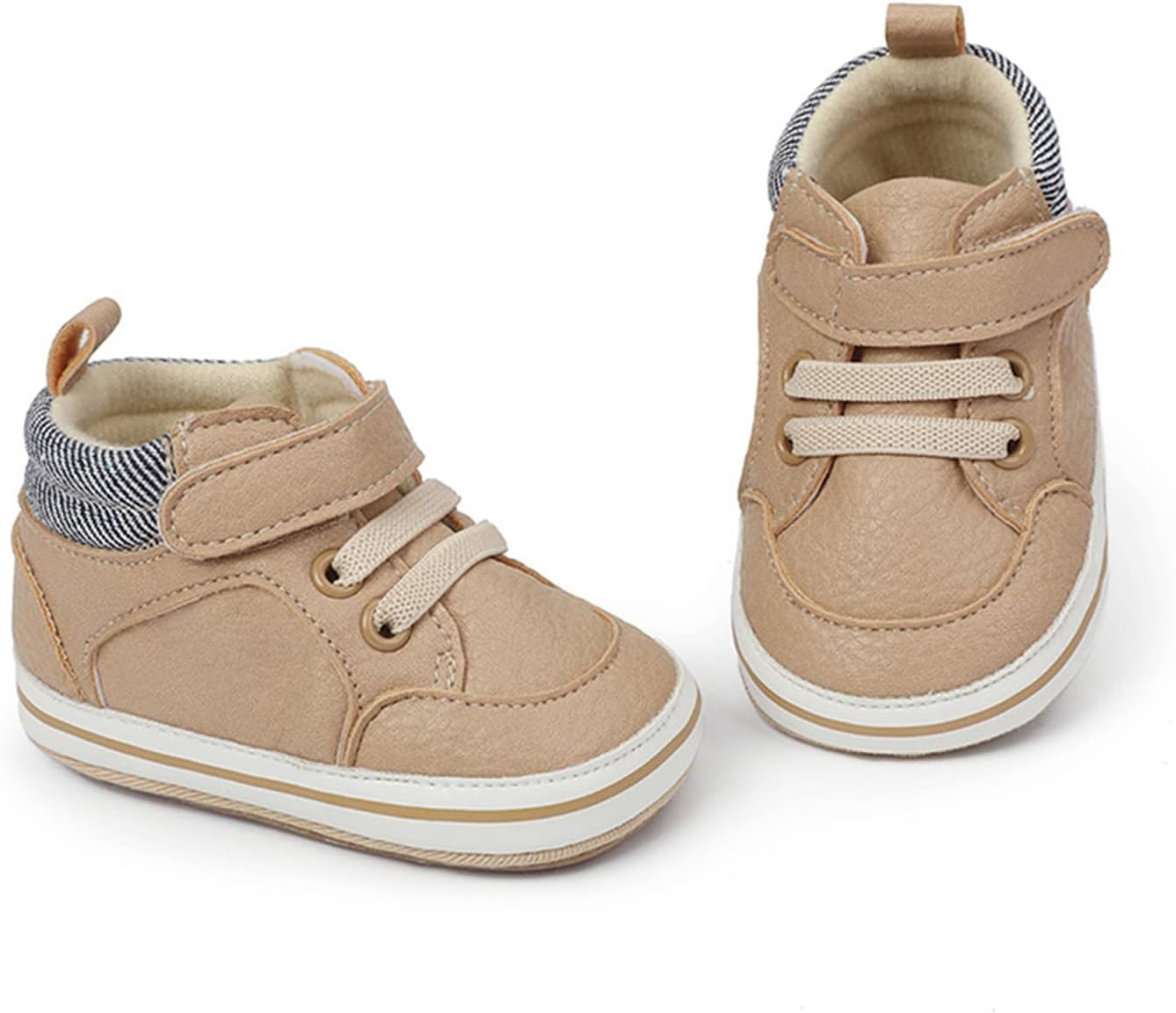 SOFMUO Baby Boys Girls High Top Ankle PU Leather Sneakers Soft Rubber Sole Infant Moccasins Newborn