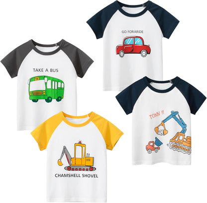Boys' 4-Pack Excavator Short Sleeve Crewneck T-Shirts Top Tee Size 2-7 Years Toddler Boys' Value
