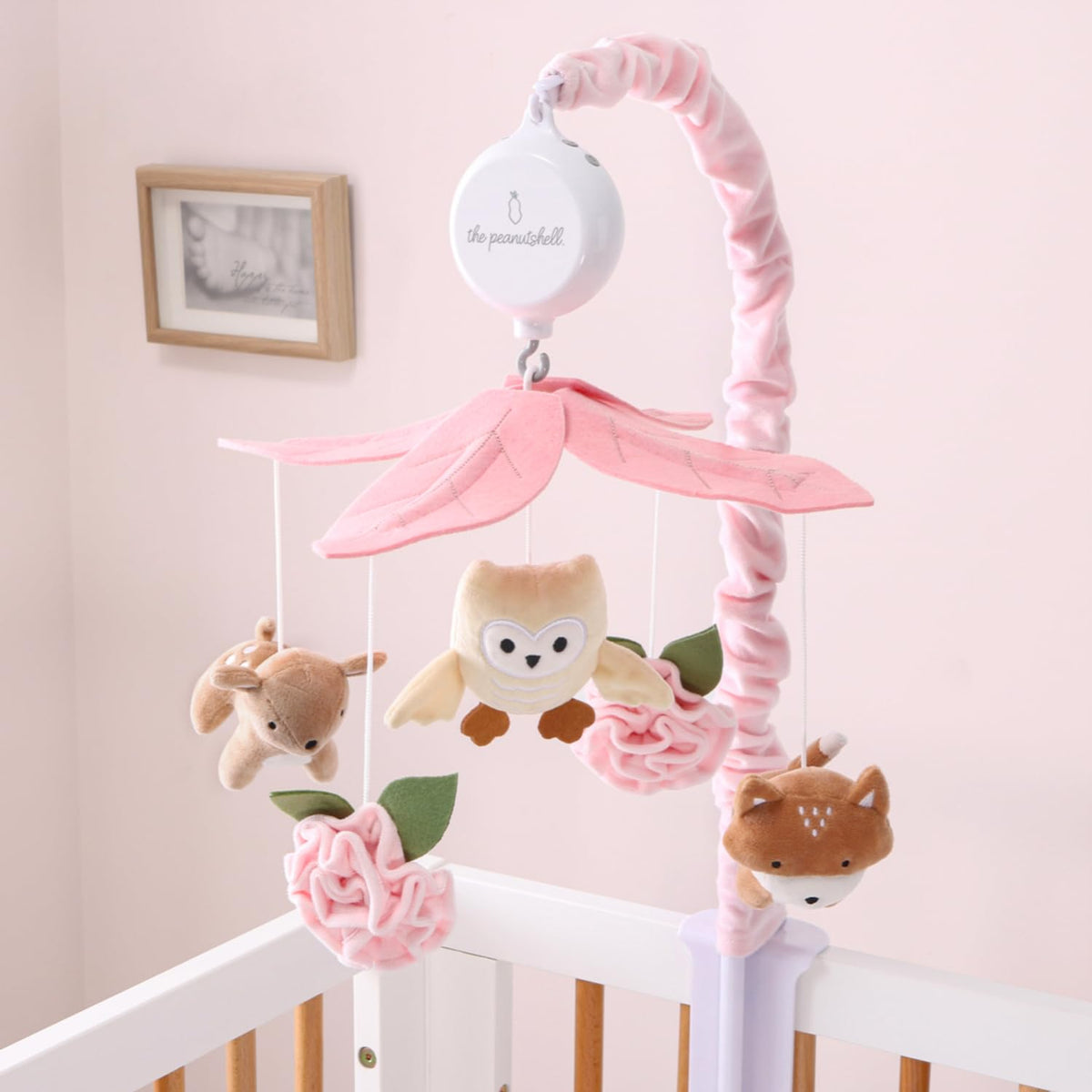 The Peanutshell Crib Mobile for Girls - Pink and White Musical Baby Crib Mobile with 12 Lullabies