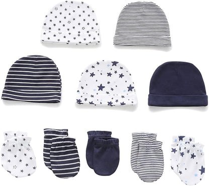 Newborn Baby Boy Girl Caps Mittens Socks Set Cotton Baby Essentials Accessories (Hats+Gloves+Socks)