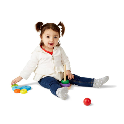 Melissa & Doug Rainbow Stacker Wooden Ring Educational Toy - Wooden Stacking Rings, Stacker Toys
