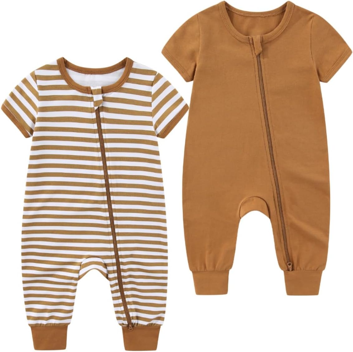 2 Pack Unisex Baby Short Sleeve Rompers 2 Way Zipper New Born One-Piece Jumpsuits 0-24Months Infant