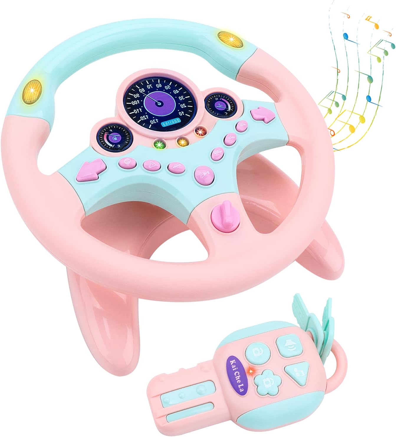 deAO Kids Steering Wheel for Backseat with Key Baby Toys Pretend Driving Simulated Steering Wheel