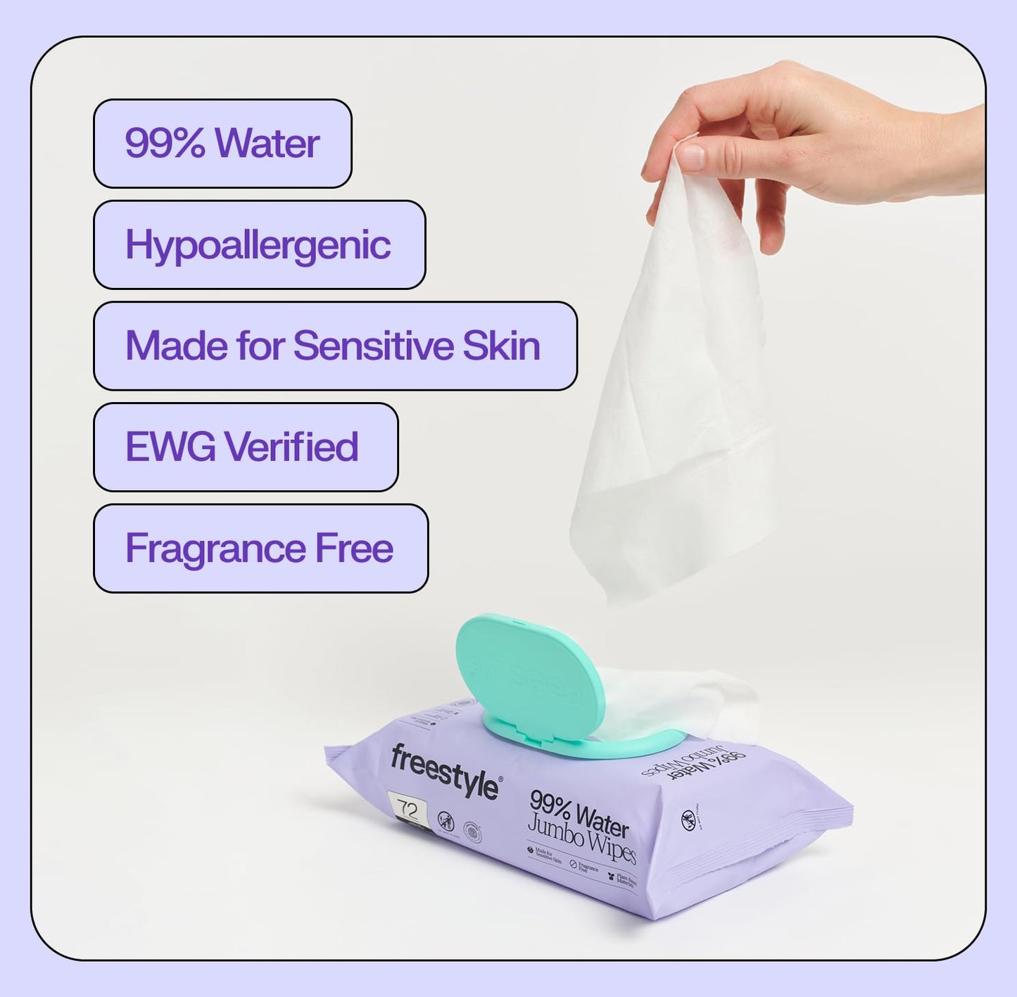 Freestyle Soft Jumbo Baby Wipes, Hypoallergenic and Unscented, Water-Based Wet Wipes for Babies