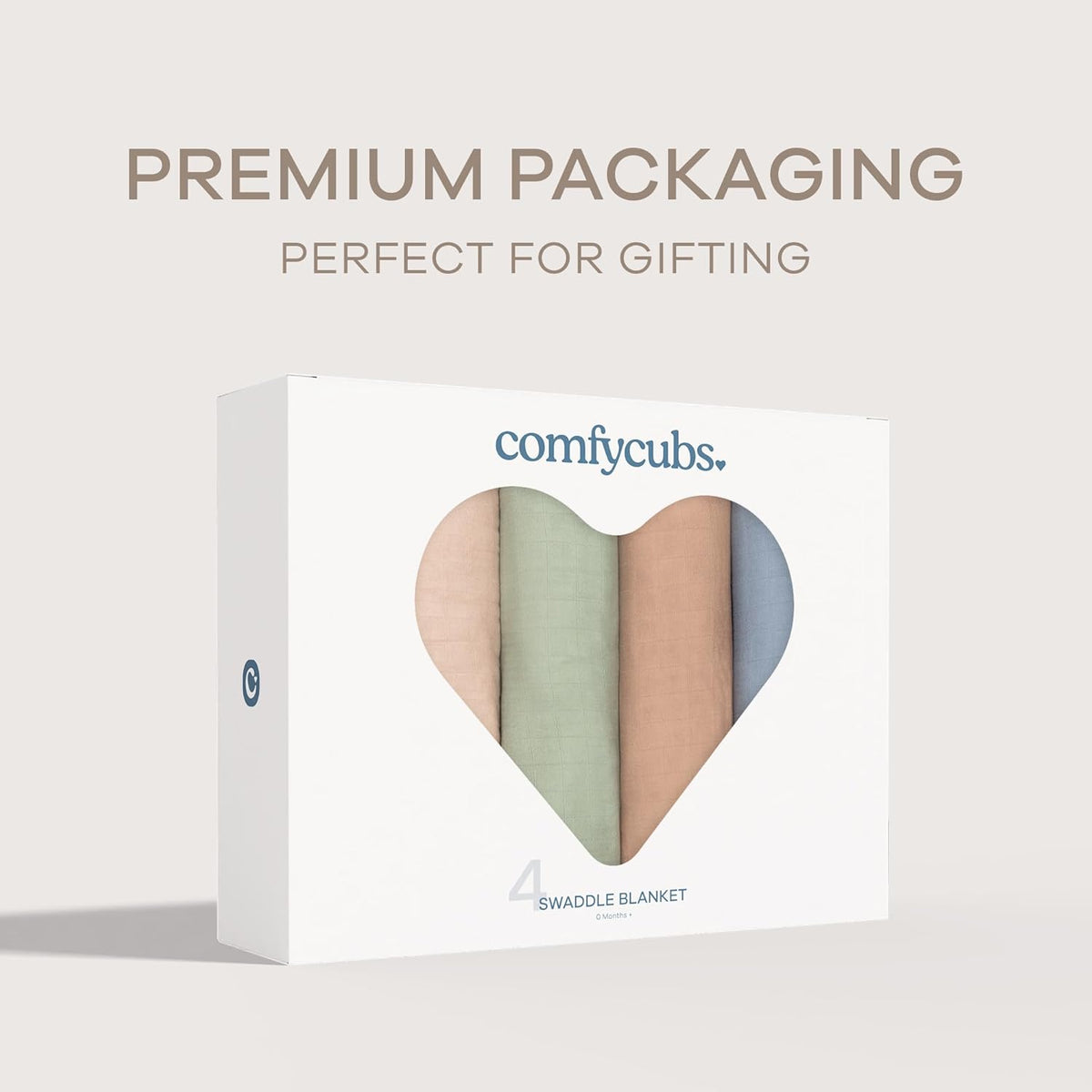 Comfy Cubs Muslin Swaddle Blankets Pack of 4, 47 x 47 Inches, Soft Cotton Baby Blanket Set, Large