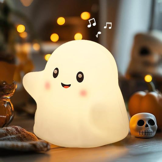 Ghost Night Light for Kids, Silicone Nursery Nightlight with 13 Interactive Sound Effects