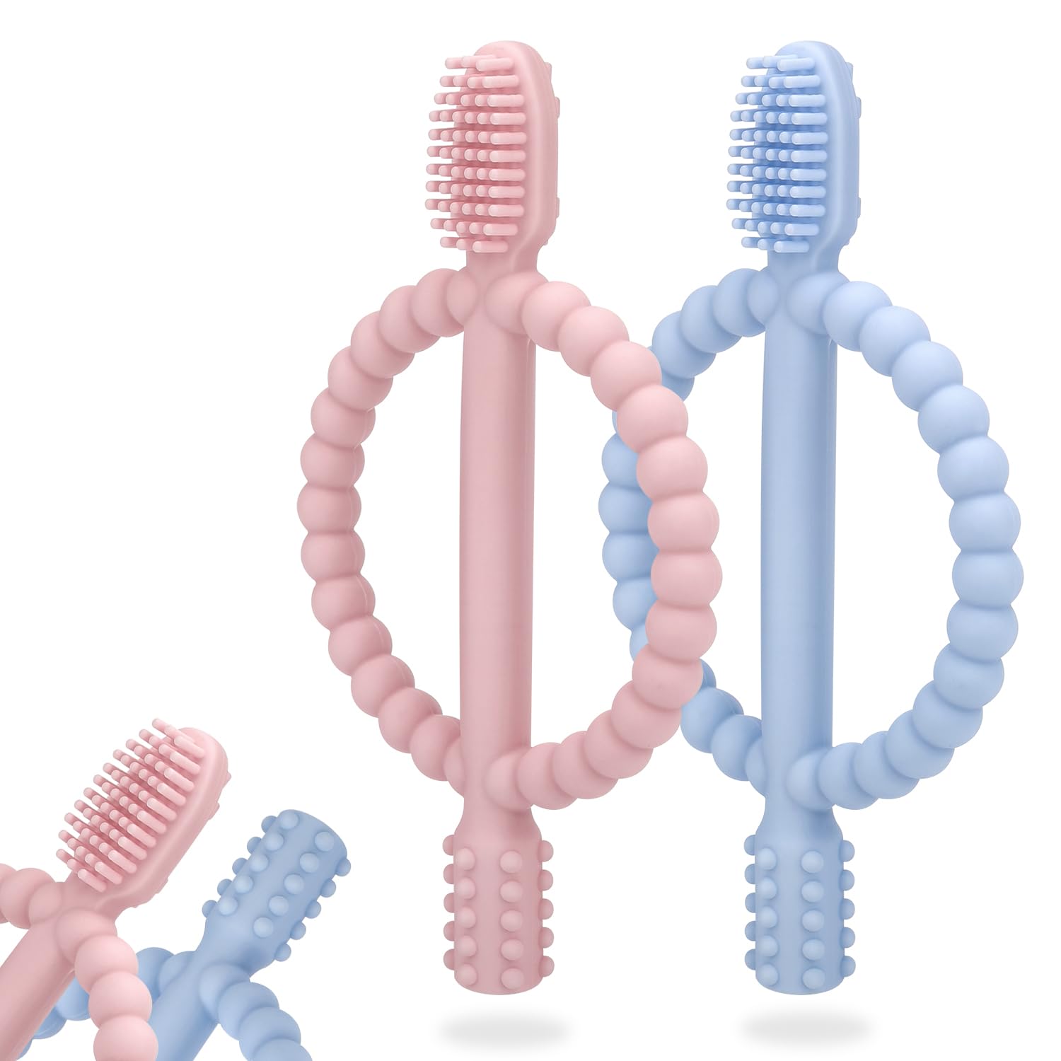 Baby Teething Toys with Easy-Hold Handle, Silicone Infant Toothbrush, Textured On Both Sides Helps