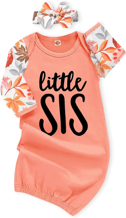 AMAWMW Newborn Baby Girl Little Sister Sleeper Gown Stripe Long Sleeve Nightgown Pajamas Gifts