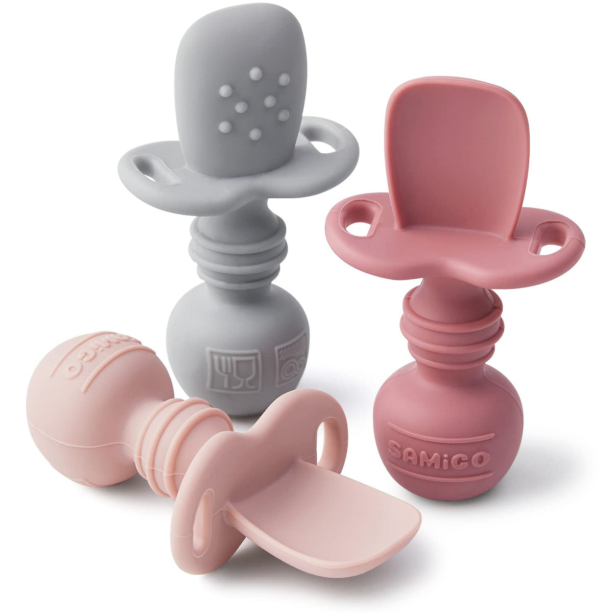 SAMiGO Silicone Baby Spoons Self Feeding 6+ Months - Infant Toddler Utensils - First Stage Baby Led