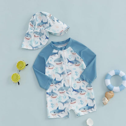Hnyenmcko Baby/Toddler Boy Rash Guard Swimsuit Long Sleeve One Piece Zipper Swimwear Sunsuit Infant
