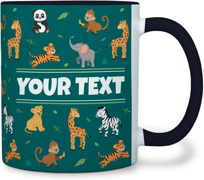 Personalized Mug for Kids - Zoo Animals - Custom Name/Text, Ceramic Hot Chocolate/Cocoa/Coffee Cup