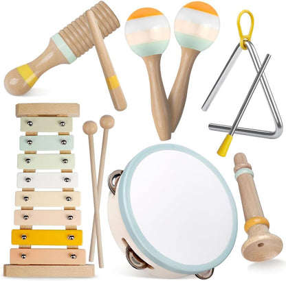 Baby Musical Instruments-Montessori Wooden Toys for Toddlers 1-3,Neutral Colors Percussion