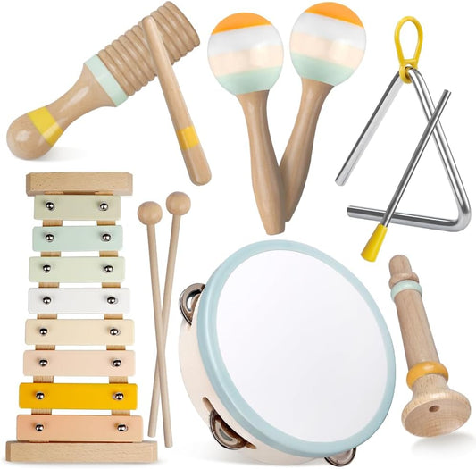 Baby Musical Instruments-Montessori Wooden Toys for Toddlers 1-3,Neutral Colors Percussion