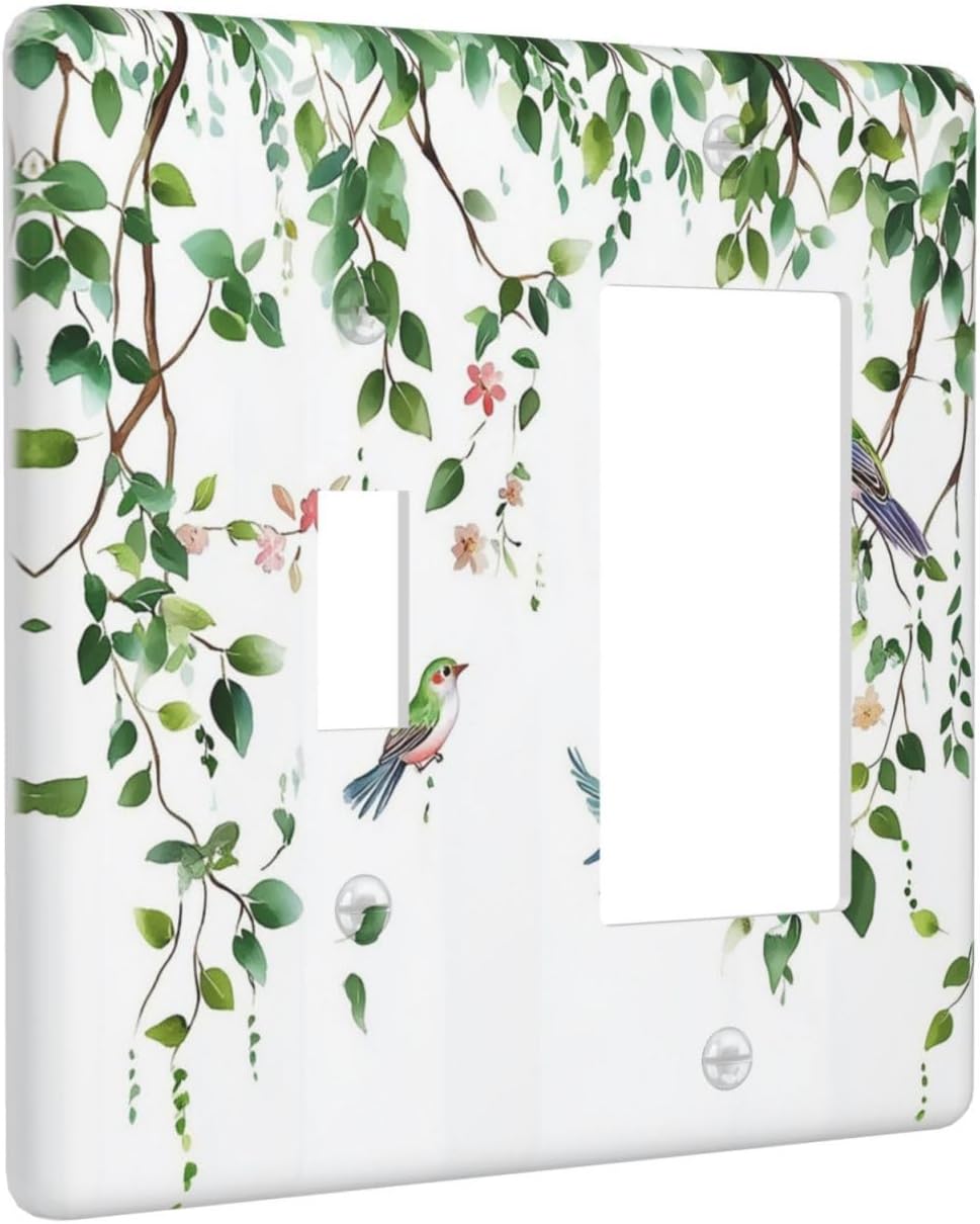 Outlet Covers Green Leaves Bird Eucalyptus Sage Plant 1 Toggle 1 Rocker Combination Decorative Wall