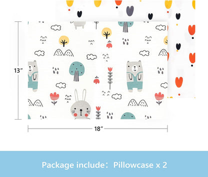 TILLYOU Toddler Pillowcase 2 Pack with Envelope Closure,Silky Soft Microfiber 13" x 18" Kids Travel