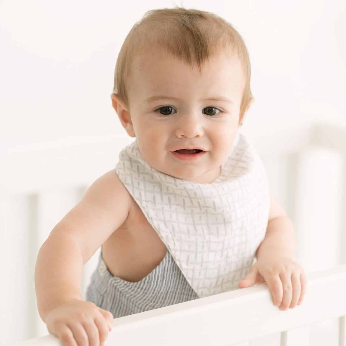 Crane 100% Cotton Newborn Baby Bib Set - 3 Bandana Style Muslin Drool Bibs for Eating Essentials