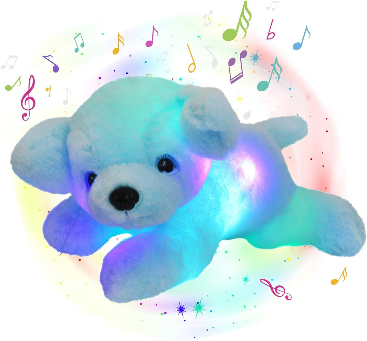 Glow Guards 15'' Blue Musical Dog Plush Soft Stuffed Animal Puppy with LED Night Lights Christmas